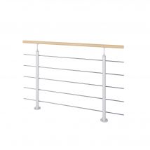 Garde Corps Intérieur Acier / Bois Long.1,5m Gris / Hêtre Fixation Au Sol, En Kit