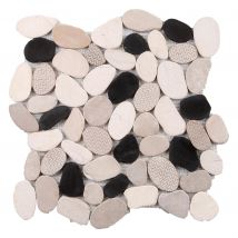 Mosaique 30x30 Galets Trapez Blc/noir