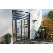 Baie Coulissante Aluminium H.200 X L.240 Cm Avec Volet Roulant Intégré Gris