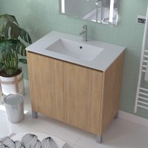 Meuble Sous Vasque Sur Pieds 2 Portes Décor Chêne Clair L.80 X P.45,50 X H.81 Cm - Atos - Tecnomat