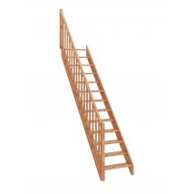Escalier En Hêtre Droit Sans Contremarches Et Rampe À Balustres À Gauche Larg.76 Cm - Gimm