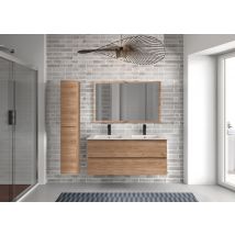 Meuble Sous Vasque Suspendu 2 Tiroirs Décor Chêne Miel L.120 X P.45 X H.50 Cm - Atlantis