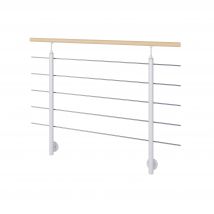 Garde Corps Intérieur Acier / Bois Long.1,5m Gris / Hêtre Fixation Au Mur, En Kit