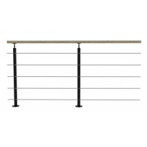 Garde Corps Intérieur Et Extérieur Aluminium Long.2m Noir / Chêne Fixation Au Sol, En Kit Baloxy
