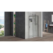 Paroi De Douche Coulissante Chromée L.160 X H.200 Cm Verre Trempé Transparent Ep.6 Mm - Athènes
