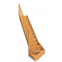 Escalier En Hêtre Quart Tournant Bas À Gauche Avec Contremarches Et Rampe À Balustres À Gauche Larg.76 Cm - Gimm