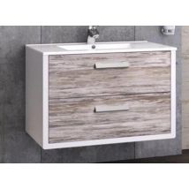 Meuble Sous Vasque Suspendu 2 Tiroirs Décor Chêne Vieilli L.81 X P.46,70 X H.48 Cm - Atlantic