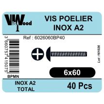 Vis Poêlier Inox A2 Diam.6 Mm Boîte De 40 - Viswood