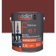 Peinture Fer Antirouille Glycéro Int/ext Brillant Rouge Oxyde 2.5 L - Addict