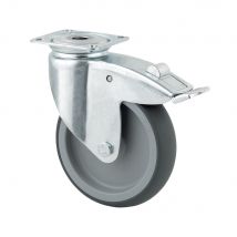 Roulette À Platine Pivotante À Frein Caoutchouc Thermoplastique Diam. 75 Mm Haut.125 Mm 75 Kg