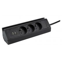 Bloc Prise Saillie 3 Pc + 2 Usb + Support Téléphone Noir - Mount Volt