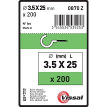 Lot De 200 Crochets Armoire 3,2 X 25 Mm - Vissal - Tecnomat