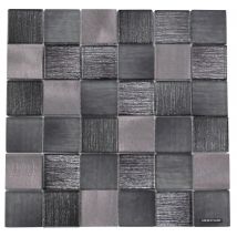 Mosaïque De Verre Et Alu Noir Tissu L.30 X L.30 Cm