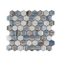 Mosaïque 29,6 X 26,5 Cm Hexagone Verre Gris/bleu