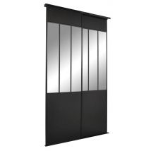Pack Double Porte De Placard Atelier Noire Et Verrière Miroir H.2500 X L.1200 Mm