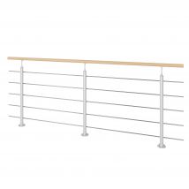 Garde Corps Intérieur Acier / Bois Long.2,5m Gris / Hêtre Fixation Au Sol, En Kit