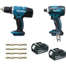 Lot Perceuse Visseuse + Visseuse À Chocs 18v 3 Ah Li-ion - Makita