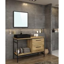 Meuble Sous Vasque Sur Pieds 2 Tiroirs + 1 Niche Décor Chêne L.120 X P.45 X H.96 Cm - Dedalo