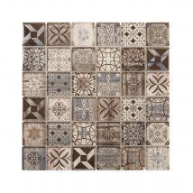 Mosaïque Carreau Ciment Marron Et Beige L.29,8 X L.29,8 Cm