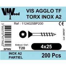 Vis Bois Inox A2 Diam. 4 X 25 Mm Boîte De 200 - Viswood
