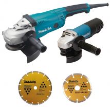 Lot De 2 Meuleuses D'Angle Filaire 840w Diam.125 Mm 9558hnrg + 2200w Diam.230 Mm Ga9020 - Makita - Dk0053gx2-p - Bricoman