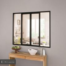 Verrière Atelier Aluminium Coulissante, 4 Vitrages Inclus H.108 X L.123,20 Cm Noir Sablé