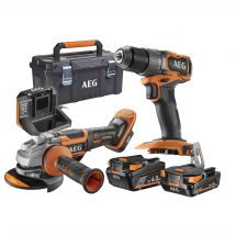 Kit 2 Outils Sans Fil 18v : Perceuse Visseuse À Percussion + Meuleuse Diam.125mm + 1x4ah + 1x2ah + Boite - Aeg - Fr18-ag-2bl-x02tb - Tecnomat