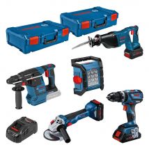 Kit 5 Outils 18 V Sans Fil : Gsb + Gws + Gbh + Gsa + Gli + 3 Batteries Procore 18 V + Chargeur + 2 L-boxx - 0615990m2x Bosch Professional