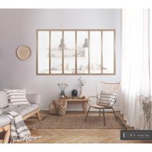 Verrière Atelier Aluminium Fixe, 6 Vitrages Inclus H.108 X L.183,20 Cm Bois