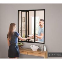 Verrière Atelier Aluminium Coulissante, 3 Vitrages Inclus H.108 X L.93,20 Cm Noir Sablé