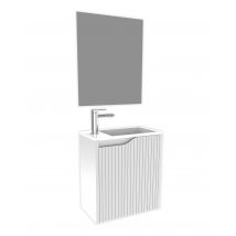 Ensemble Meuble De Salle De Bains Suspendu 1 Porte Blanc Aspect Mate L.49 X H.50 X P.32,5 Cm + Vasque Blanche + Miroir - Nova Mini