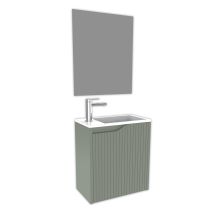 Ensemble Meuble De Salle De Bains Suspendu 1 Porte Vert Aspect Mate L.49 X H.50 X P.32,5 Cm + Vasque Blanche + Miroir - Nova Mini