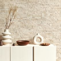 Plaquette De Parement Pierre Naturelle Intérieur / Extérieur L.15 X L.40 Cm - Travertin Mix Light