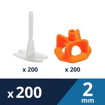 Set De 200 Croisillons Helix 2mm + 200 Capuchons - Levelit - Tecnomat