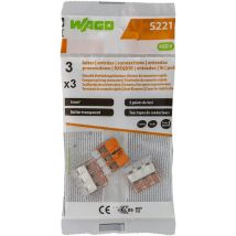 Borne De Connexion 3 Entrées 6mm2 Wago S221 Lot De 3