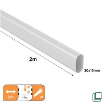 Barre De Penderie Fixe Ovale Blanche 30x15 Mm Long.2 Mètres