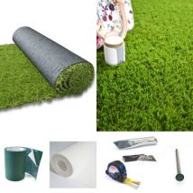 Gazon Synthétique Vincennes - 35mm - 2 M X 25 Ml + Kit De Pose Sur Sol Meuble Avec Couteau Alu Et Mètre Décoweb - Bricoman