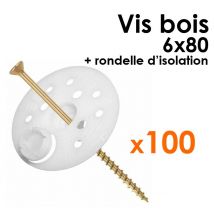 Pack 100 Rondelles D'Isolation D.60 Mm + Vis À Bois L. 80 Mm - Bricoman