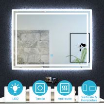 Ocean J Miroir Lumineux Avec Éclairage Intégré, Miroir De Salle De Bain Avec Anti-buée, Modèle Double Contour 80x60cm - Bricoman