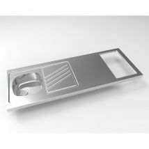 Evier À Poser Inox Réversible Moderna Noventa 160x60 Épaisseur 50mm 1 Bac 1 Égouttoir Découpe Plaques De Cuisson 27x49 Livré Avec Son Vidage Complet -