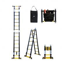 Echelle-escabeau Télescopique 4m40/2m20 Woerther Avec Double Barres Stabilisatrices - Plus Housse Et Sac À Outils - Garantie 5 Ans - Bricoman