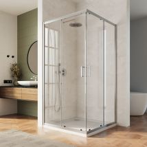 Sirhona cabine De Douche Portes Coulissantes 100x100x195cm, Ajustable -20mm, Verre Trempé 5mm, Joint Transparent, Aluminium, Carré - Argenté - 