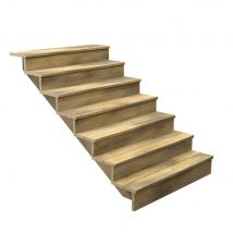 Escalier Bois Exterieur - 7 Marches Pleines - Largeur : 1m20 - Hauteur : 1m19 - Avec Contremarches - Pin Du Nord - Traité Autoclave - Bricoman