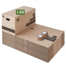 Pack And Move - Lot 40 Cartons Déménagement Xl -80 X 40 X 40 Cm - Poignées Renforcées - 2 Adhésifs Offerts - Bricoman