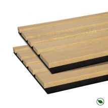 Lot De 2 Panneaux Tasseaux Bois Mdf Acoustique Design Blend Décor Chêne Naturel Sur Fond Feutrine Noire 2600 X 300 X 17 Mm - 1,56 M2 Pefc 70% - 