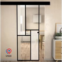 Kit Porte Coulissante En Verre + Rail À Pince Couleur Noir Coffrage - Minimo - H. 200,5 X L. 82,5 - Fabrication Française Aurys Normandie - Bricoman