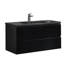 Meuble De Salle De Bain Angela 100 Cm - Lavabo Noir - Meuble Bas Meuble Vasque Meuble Vasque - Bricoman