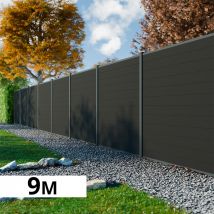 Kit Clôture Bois Composite Anthracite 9x1,8m Rio - Poteaux En Aluminium Gris - Brise Vue - Palissade - Bricoman