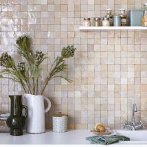 Zellige Marocain Artisanal Véritable - Gris Beige 5x5 Cm - Mosaïque Mur (vendu Par Plaque De 30x30 Cm) - Ro'ma Nature - Bricoman