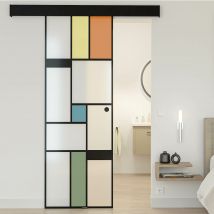Kit Porte Coulissante En Verre + Rail À Pince Couleur Noir Coffrage - Mondo Opaque - H. 204 X L. 83 - Fabrication Française Aurys Normandie - Bricoman